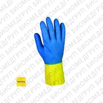 Перчатки латекс/неопрен, длина 30 см, рифленая поверхность пальцев и ладони, G80, желтый/голубой цвет, размер L, 12 пар, KimberlyClark, 38743уп